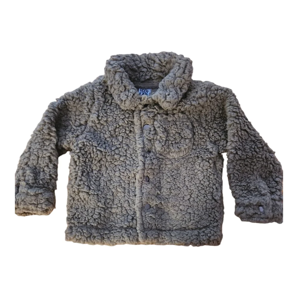 Little Lad Set Sherpa Fleece Jacket + Henley Top 18 Months Loden Green + Gray